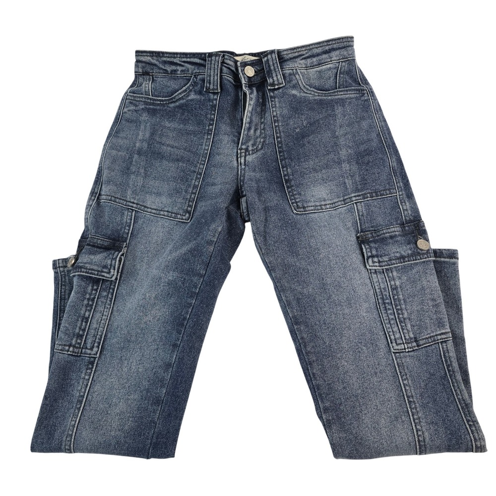 Kancan Women's Blue Denim High Rise Cargo‎ Jeans Size 0/23 Classic Casual Style
